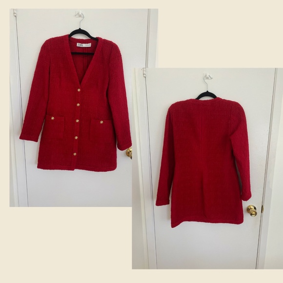 Zara Red Tweed Dress in M - Picture 3 of 4